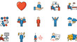 © Sumon Creative - Healthcare and mental health flat icon vector set with medical treatment consultation diagnosis and emotional wellbeing symbols