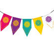 © ARCHANA - Colorful bunting flags with floral designs hanging on a string