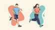 © Jack - Dynamic illustration of a man and a woman jogging outdoors for health, fitness, and active lifestyle motivation.