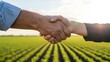 ©  creative03 - Handshake in a lush green field at sunset
