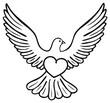© Сергій Рудик - Outline Dove with Heart Symbol Wing Spread Peaceful Expression Graphic Element
