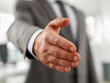 © Mr. Orsetto - Businessman's extended hand offering a handshake gesture in a professional office environment symbolizing greeting and agreement in a corporate setting