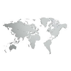  Simple grayscale world map outline, isolated on black background, with visible country borders