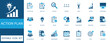 © Pixel Flat Design - Action plan icon set featuring strategy, goal, management, and project development elements in blue flat style for corporate workflow and success.