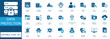 © Pixel Flat Design - Data protection icon set. featuring cyber security, encrypted storage, privacy, and network safety elements in blue flat style for cloud computing and information technology.