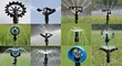 © abid - Collage of Various Garden Sprinklers Watering Green Grass on a Sunny Day.