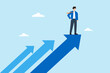 © VZ_Art - Flat illustration of businessman standing on rising arrows symbolizing business growth progress leadership and future success direction