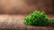 © The 2R Artificiality - A bunch of fresh fragrant parsley placed on a wooden surface, fresh herbs for cooking, International Herb Day