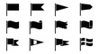© naufal - Set of 12 black flag vector icons displaying various shapes, pennants and waving styles on a white background, concept for web design, application interfaces and navigation symbols