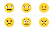 © Cezar_911 - Set of smiling and frowning emoji faces displaying various emotions on yellow background