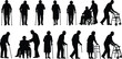 © Rukunutejaman - Elderly silhouettes, mobility aids, wheelchair users, senior care, aging support, healthcare concept, black icons, walking assistance, caregiver help, posture