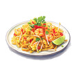 © John - A watercolor isometric illustration of Pad Thai, cleanly isolated on white background.