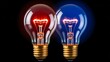 © Welcome - Creative idea concept with glowing red and blue light bulbs