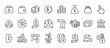 © Chelpanoff - Money icon set outline style. Financial and banking line icon collection. Business and investment symbols. Wallet, cash, piggybank, bank, mobile banking concepts.