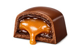 Delicious Cut Chocolate Candy on transparent background, caramel inside