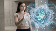 © Rendara Studio - Teenage girl interacting with futuristic digital data visualization interface
