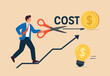 © Hanufa - Cost reduction, cut expense to increase profit, improve business profitability by reduce spending, decrease investment fees, businessman using scissors to cut heavy cost burden and let profit run.