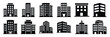 © KartikChandro - Collection of Silhouette building office icon set isolated on transparent background. Vector illustration set.