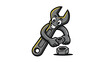 © XsDax - A wrench character tightening a nut with a cheerful expression