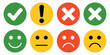 © MDSAIDUR - Colorful Round Icon Set, Including Green Check Marks, Red Crosses, Yellow Alert Symbols, and Feedback Emoticons, Flat Button Style