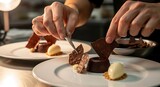 Sophisticated chocolate dessert creation in professional kitchen ambience