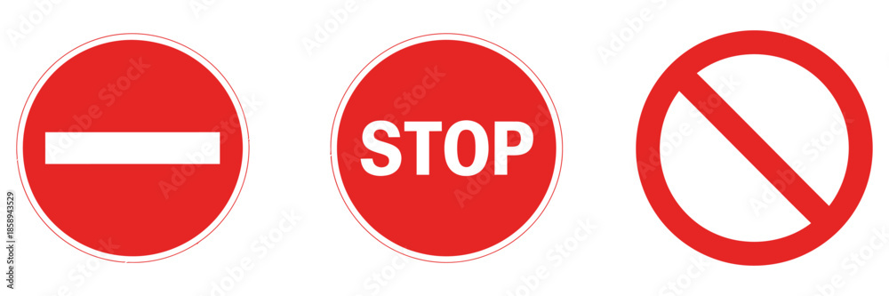 Stop Sign Collection Stop Signs Collection, Including Red Round Stop Signs, Traffic Warning ...