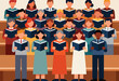 © Cortex - Diverse group of people singing from books arranged in rows