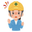 © yurumarukko - 作業服を着てヘルメットを被った怒る女性　上半身イラスト／Angry woman wearing work clothes and a safety helmet, upper body illustration