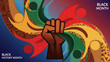© Tahir - Celebration of Black History Month with a raised fist surrounded by vibrant, swirling patterns