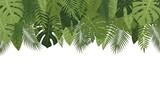 Lush Tropical Jungle Foliage Border with White Space.