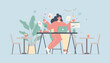 © Vector Market - Productive woman happily finishes tasks while juggling documents during the festive winter holidays