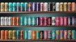© An Inventive Design - Rows of Colorful Craft Beer Cans on Wooden Shelves with Unique Designs and Artistic Labels Showcasing Variety