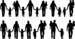 © Nazmul  - Set of silhouettes representing diverse single parents with children walking and holding hands isolated on white background for family concepts
