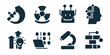 © stas111 - Science progress excellent icon collection. Set of satellite research, nuclear power, robot head, neural circuits, growth idea, computing control, laboratory microscope, network blocks icons