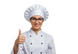 © Amin - Chef woman wearing glasses giving thumbs up isolated on transparent background