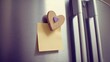 © Luba - Wooden Heart Magnet Holding Blank Sticky Note on Refrigerator Door