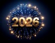 © Monika - Sylwestrowe tło ze złotym napisem 2026 i fajerwerkami na niebieskim tle