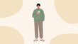 © Ford - Minimalist illustration of a young man standing and looking at his smartphone in casual attire