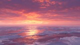 Ice floes pink landscape under orange dawn sky with cloudscape formation