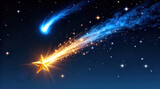 Digital Illustration of Radiant Golden Shooting Star with Sparkling Trail and Vibrant Blue Comet Across a Deep Night Sky - Symbol of Hope, Success, and Freedom
