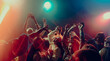 © master1305 - Expressive crowd movement during night music event. Concept of emotional intensity, shared experience, rhythmic freedom, immersive soundscape and Christmas party atmosphere.