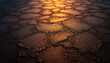 © -Y4NN- - texture de sol craquelé au coucher du soleil, terre aride dorée