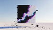 © Igor - Abstract pixelated cube with glitch effect and scattered fragments