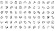 © jambu - A collection of fifty-six different black and white isometric illustrations depicting various objects and concepts, all outlined