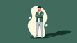 © Jamal - Modern illustration of a contemplative young man standing with arms crossed against a dark green