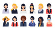© Samanta - Set of twelve diverse female profile avatars displays various ethnicities hairstyles clothing styles and accessories in modern flat design style.