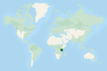 Naklejka na meble Tanzania Highlighted on World Map with National Flag. Tanzania Map and Flag.