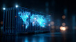 © Kateryna - Futuristic digital shipping container with glowing electric blue world map holographic projection on dark background global logistics technology innovation concept supply chain