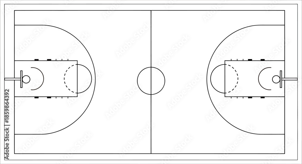 Basketball Framelayout Top view illustration of a standard basketball court layout with ...