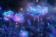 © Hamza - Enchanting neon blue flowers glowing in a mystical night garden digital art vibrant colors dreamy atmosphere surreal